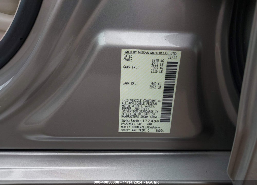 2014 NISSAN ALTIMA 2.5 S VIN: 1N4AL3AP0EC172484