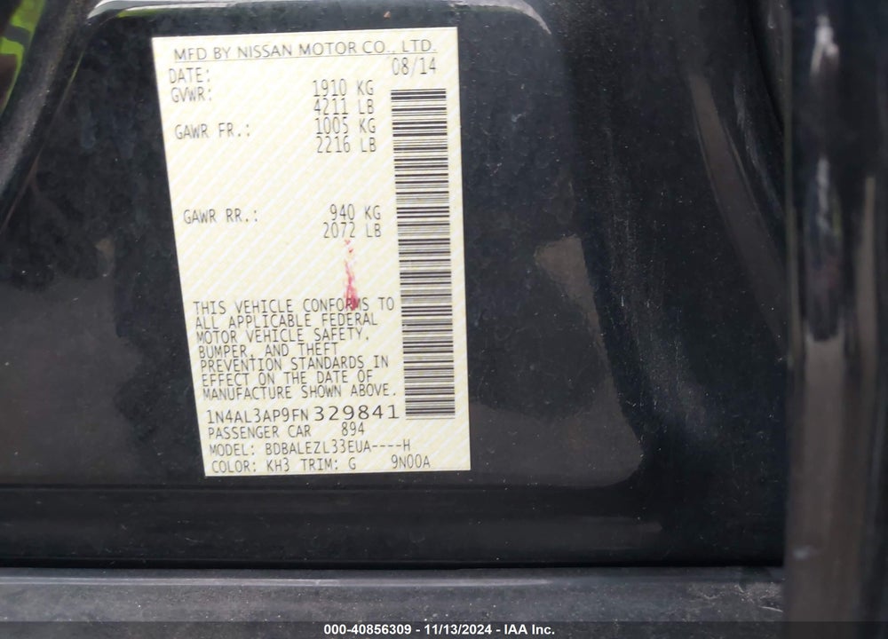 2015 NISSAN ALTIMA 2.5 S VIN: 1N4AL3AP9FN329841