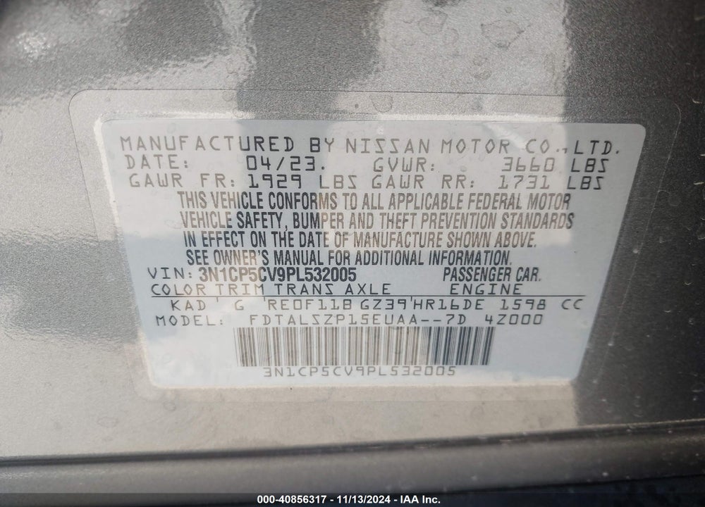 2023 NISSAN KICKS SV XTRONIC CVT VIN: 3N1CP5CV9PL532005