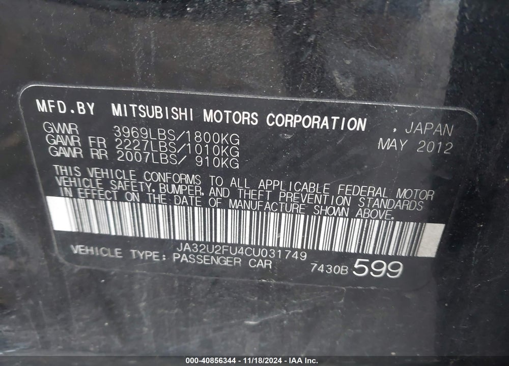 2012 MITSUBISHI LANCER ES VIN: JA32U2FU4CU031749