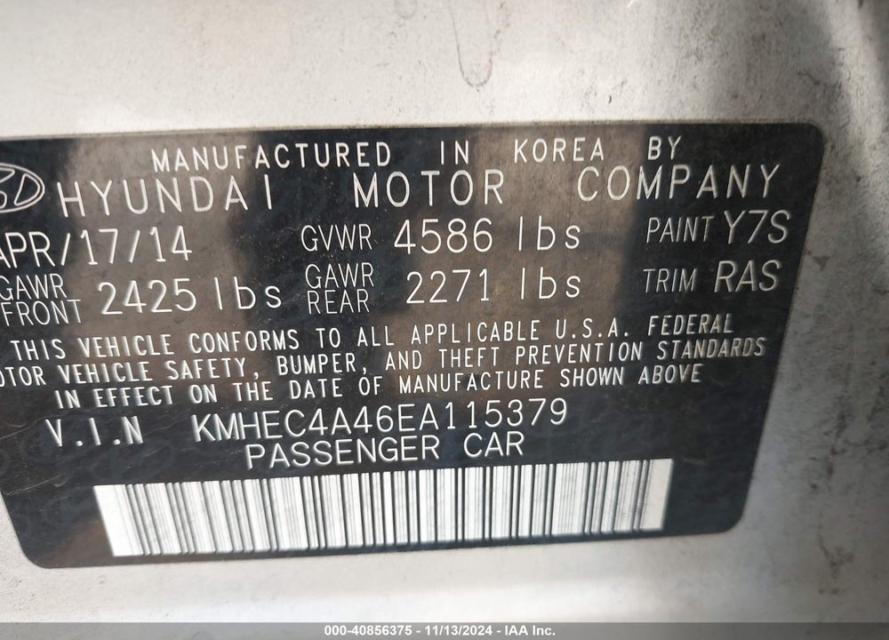 2014 HYUNDAI SONATA HYBRID VIN: KMHEC4A46EA115379