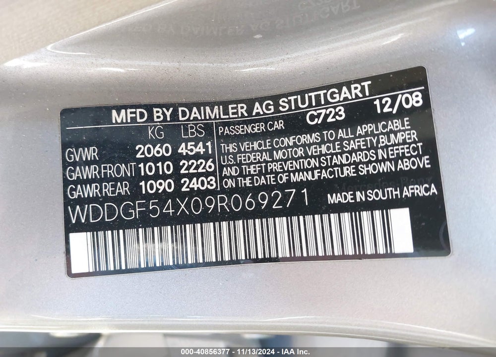 2009 MERCEDES-BENZ C 300 LUXURY/SPORT VIN: WDDGF54X09R069271
