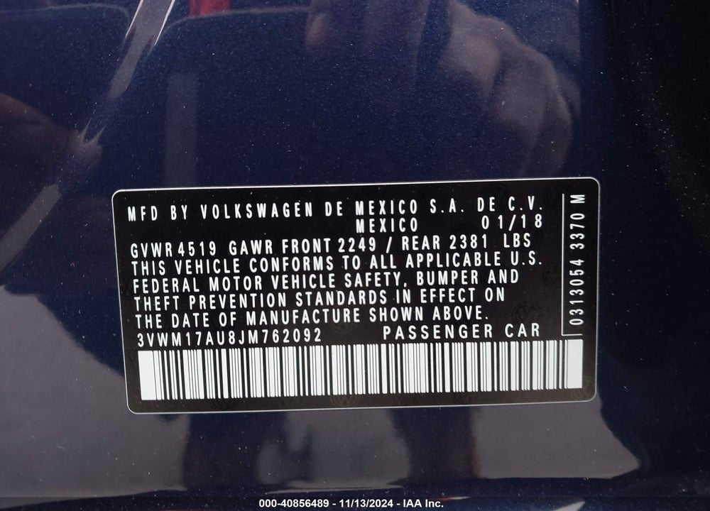 2018 VOLKSWAGEN GOLF ALLTRACK TSI S/TSI SE VIN: 3VWM17AU8JM762092