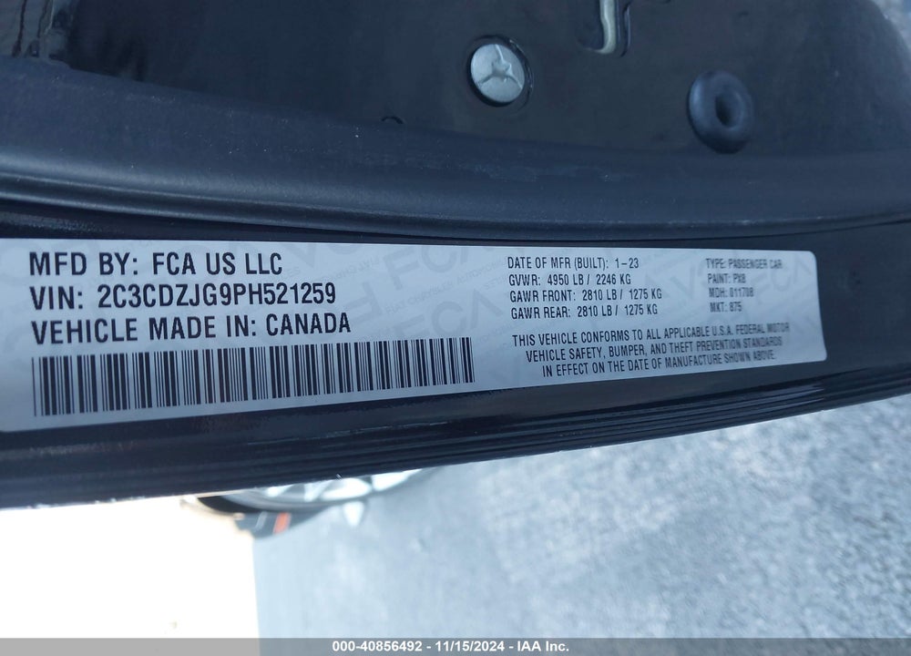 2023 DODGE CHALLENGER GT VIN: 2C3CDZJG9PH521259