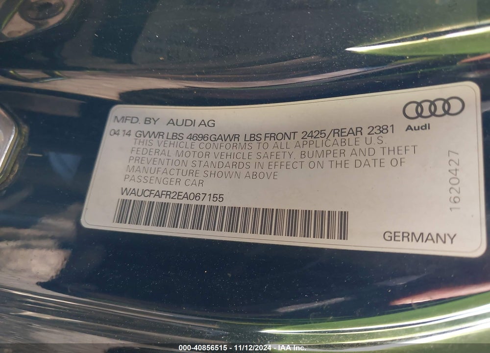 2014 AUDI A5 2.0T PREMIUM VIN: WAUCFAFR2EA067155