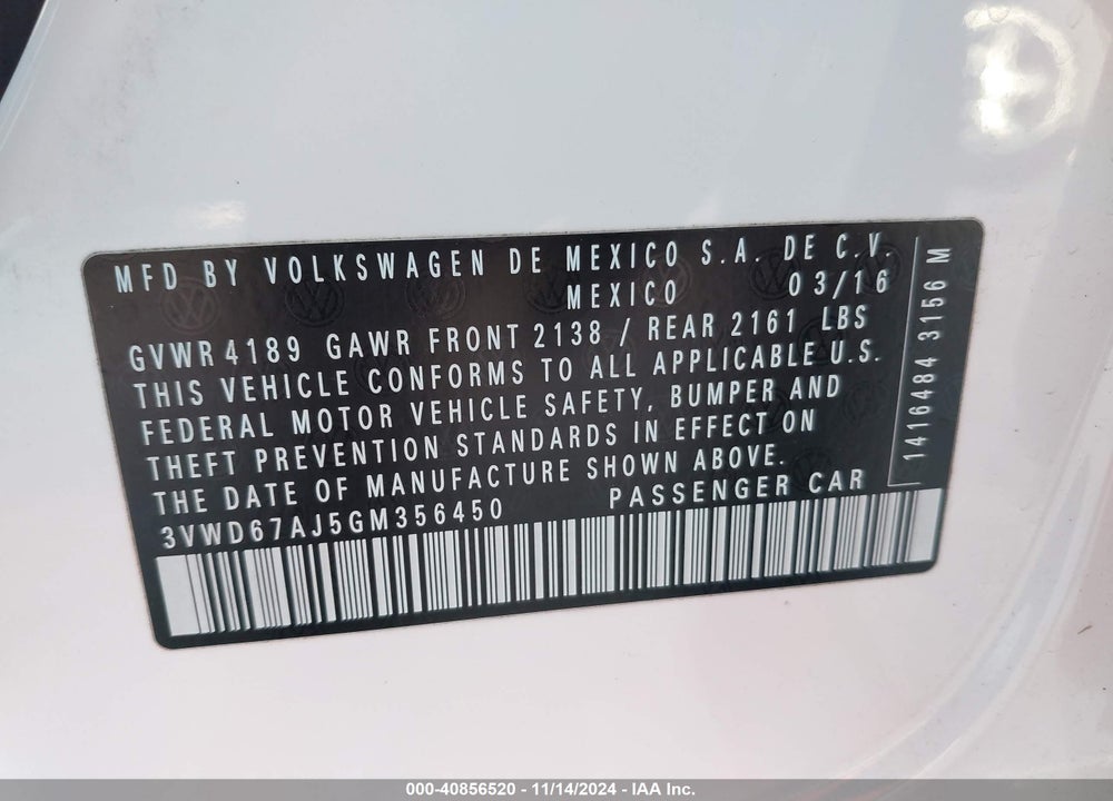 2016 VOLKSWAGEN JETTA 1.4T SE VIN: 3VWD67AJ5GM356450
