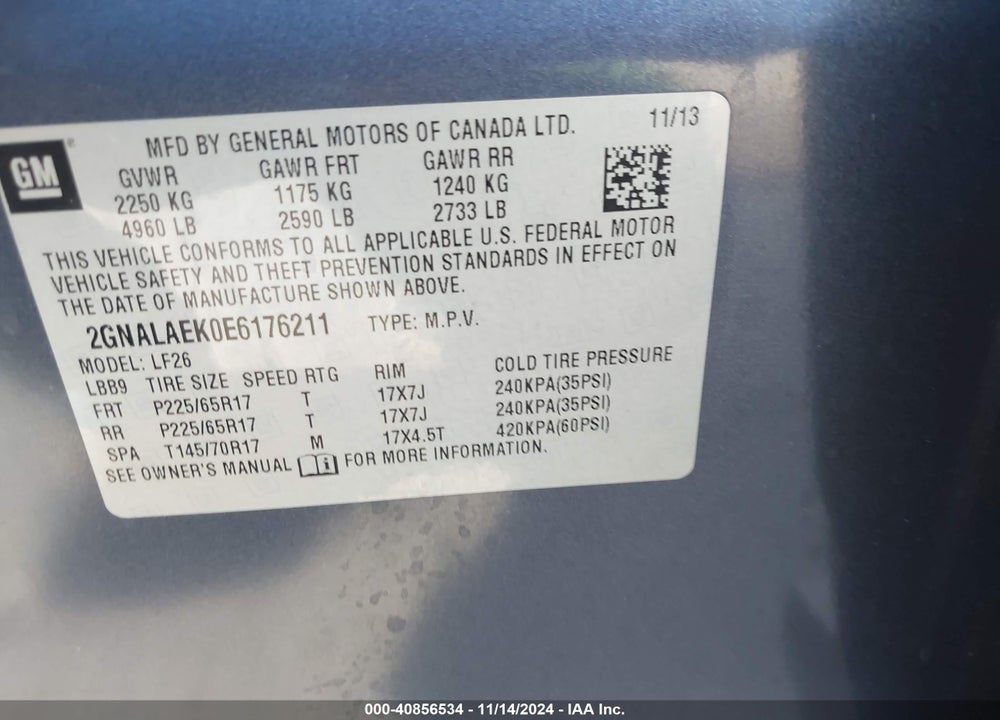 2014 CHEVROLET EQUINOX LS VIN: 2GNALAEK0E6176211