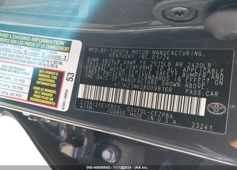 2024 TOYOTA CAMRY TRD V6 VIN: 4T1KZ1AK2RU099166