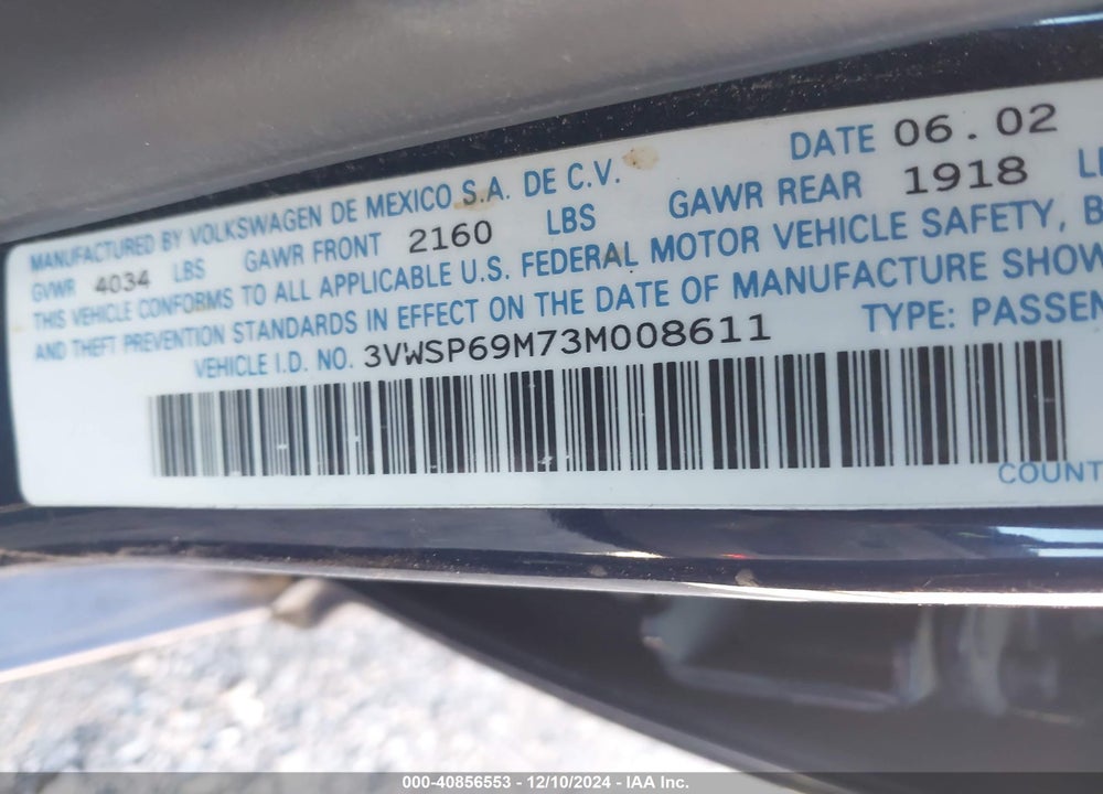 2003 VOLKSWAGEN JETTA GLS TDI VIN: 3VWSP69M73M008611