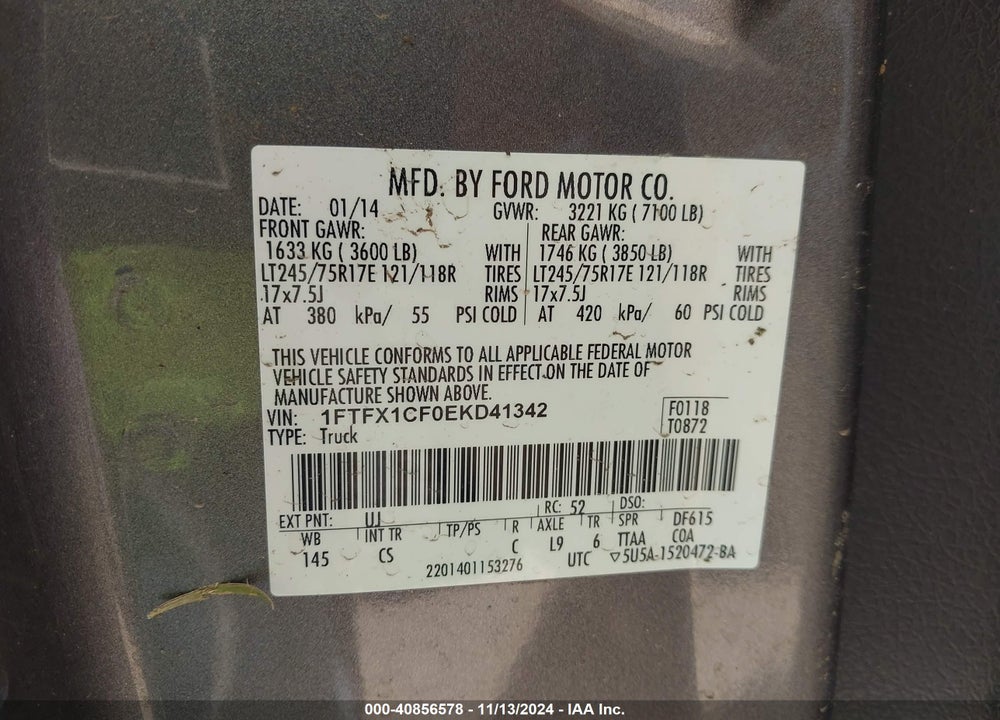 2014 FORD F-150 XL VIN: 1FTFX1CF0EKD41342