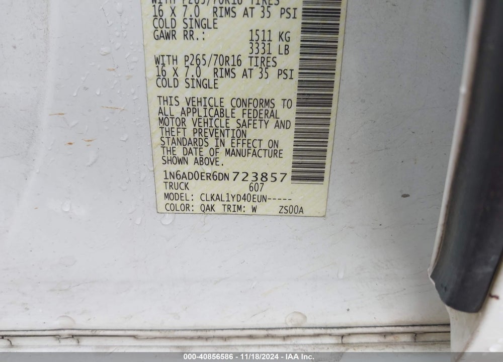 2013 NISSAN FRONTIER S VIN: 1N6AD0ER6DN723857