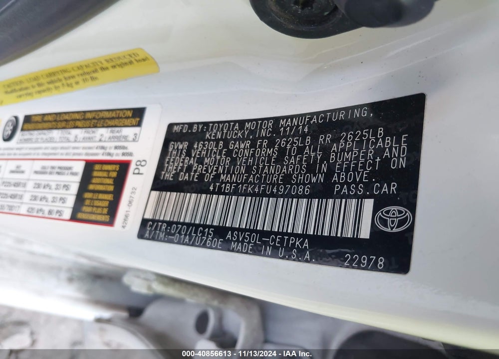 2015 TOYOTA CAMRY XSE VIN: 4T1BF1FK4FU497086
