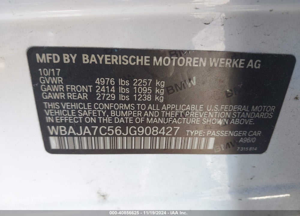 2018 BMW 530I XDRIVE VIN: WBAJA7C56JG908427