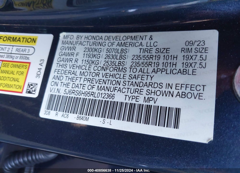 2024 HONDA CR-V HYBRID SPORT TOURING VIN: 5J6RS6H95RL012366