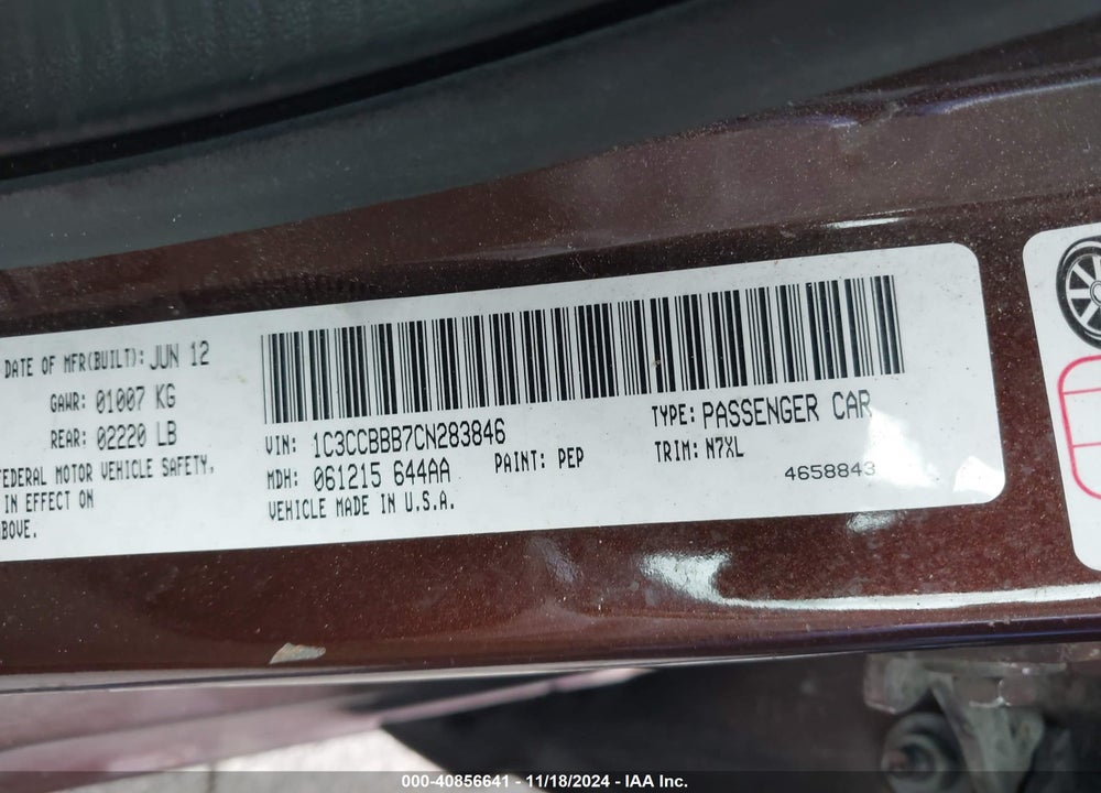 2012 CHRYSLER 200 TOURING VIN: 1C3CCBBB7CN283846
