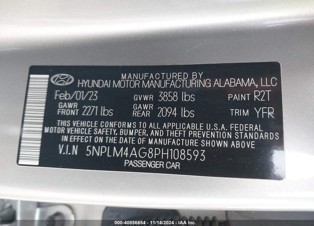 2023 HYUNDAI ELANTRA SEL VIN: 5NPLM4AG8PH108593