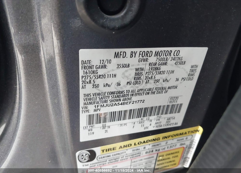 2011 FORD EXPEDITION LIMITED VIN: 1FMJU2A54BEF21772