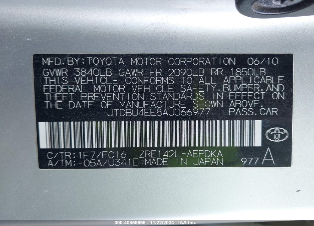 2010 TOYOTA COROLLA LE VIN: JTDBU4EE8AJ066977