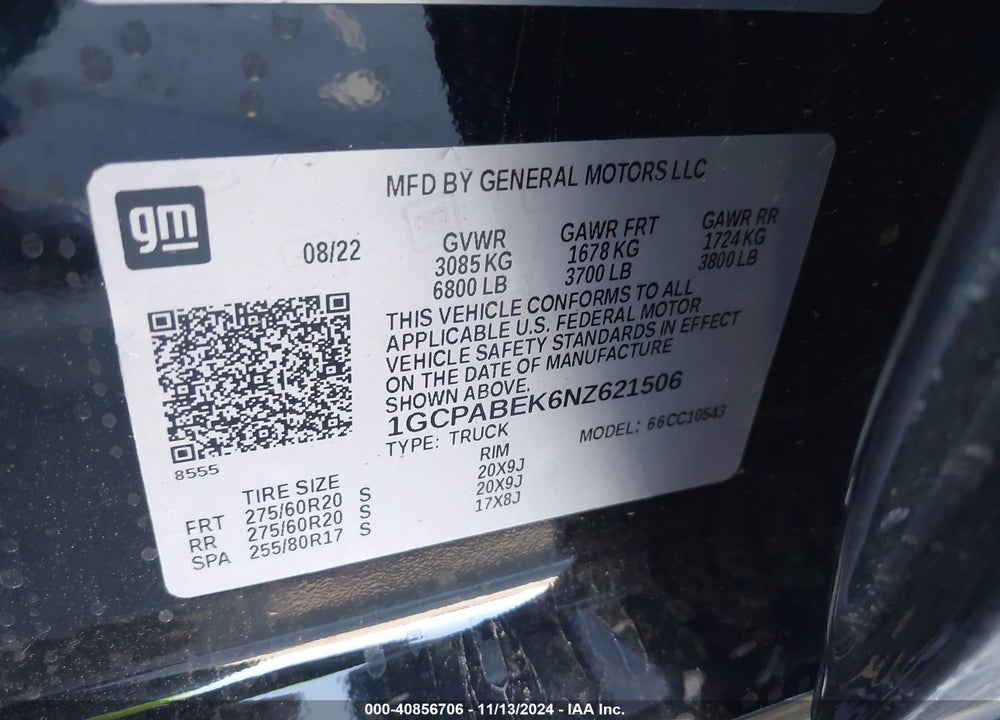 2022 CHEVROLET SILVERADO VIN: 1GCPABEK6NZ621506