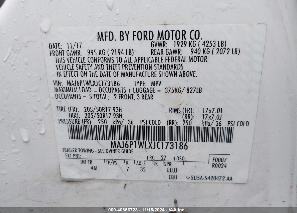2018 FORD ECOSPORT TITANIUM VIN: MAJ6P1WLXJC173186