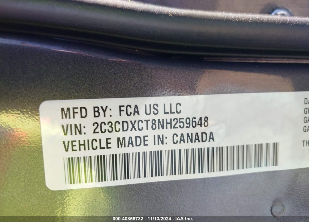 2022 DODGE CHARGER R/T VIN: 2C3CDXCT8NH259648