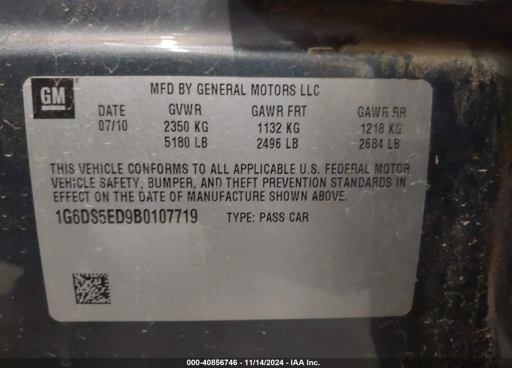 2011 CADILLAC CTS PREMIUM VIN: 1G6DS5ED9B0107719