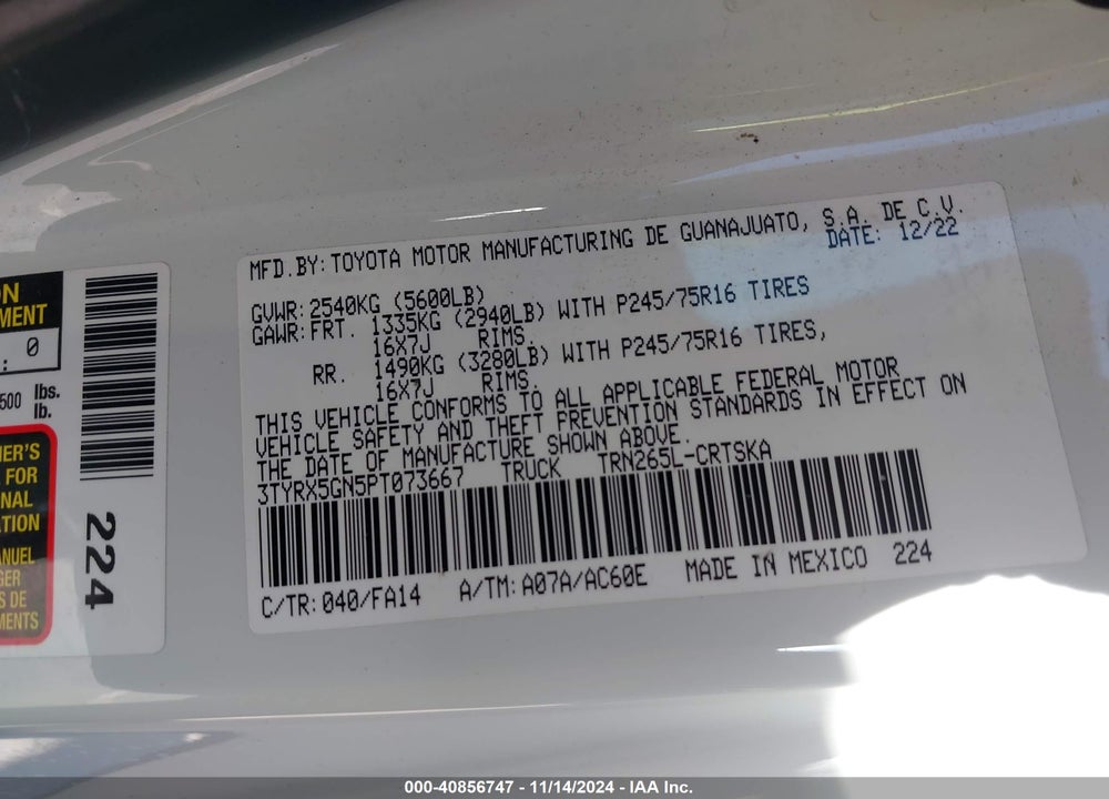 2023 TOYOTA TACOMA SR VIN: 3TYRX5GN5PT073667