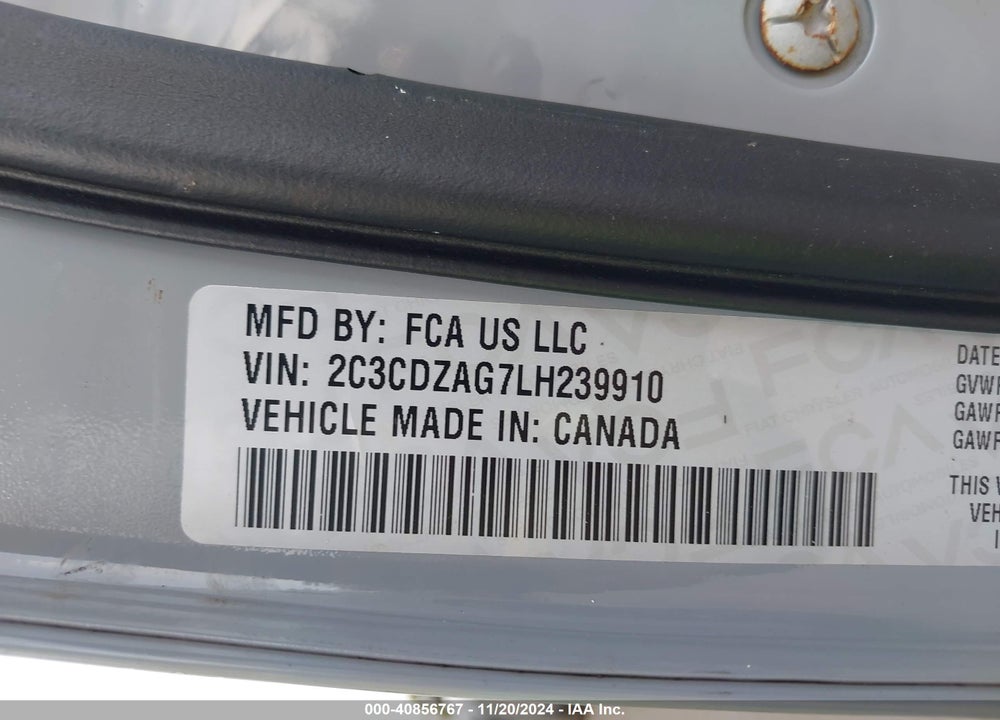 2020 DODGE CHALLENGER SXT VIN: 2C3CDZAG7LH239910