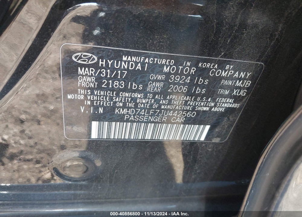 2018 HYUNDAI ELANTRA SE VIN: KMHD74LF7JU442560