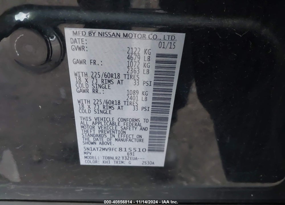 2015 NISSAN ROGUE SL VIN: 5N1AT2MV9FC815510