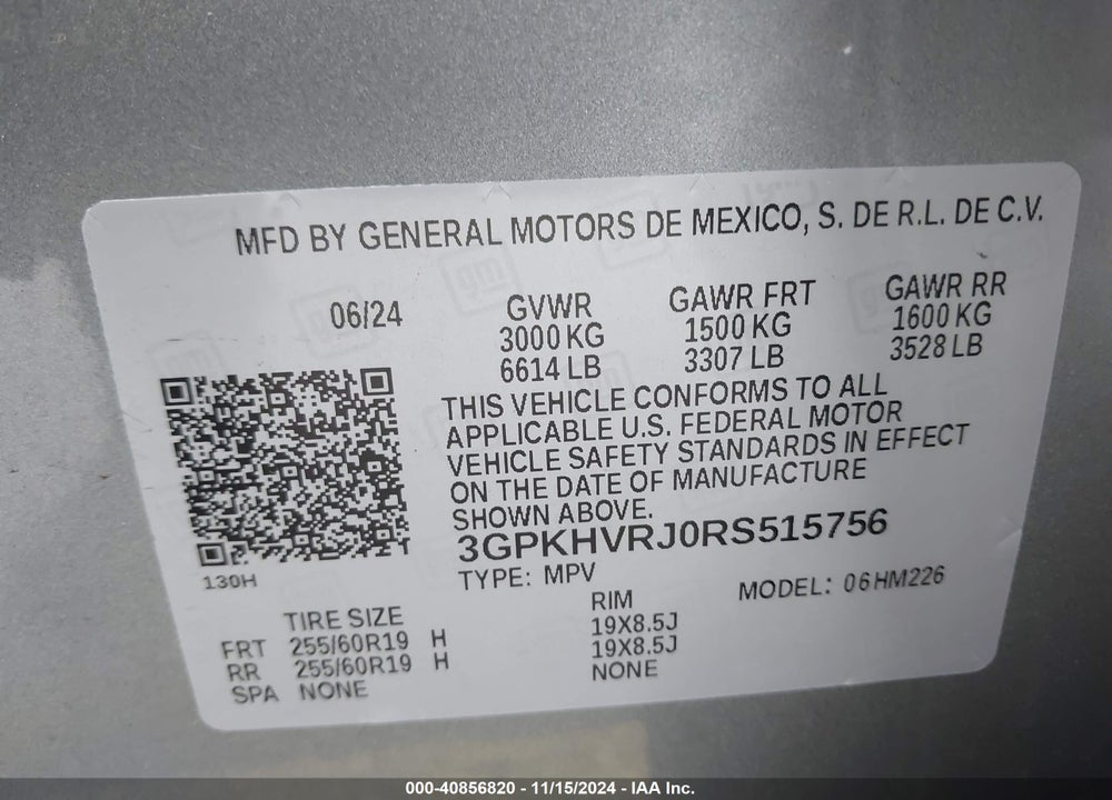 2024 HONDA PROLOGUE EX VIN: 3GPKHVRJ0RS515756