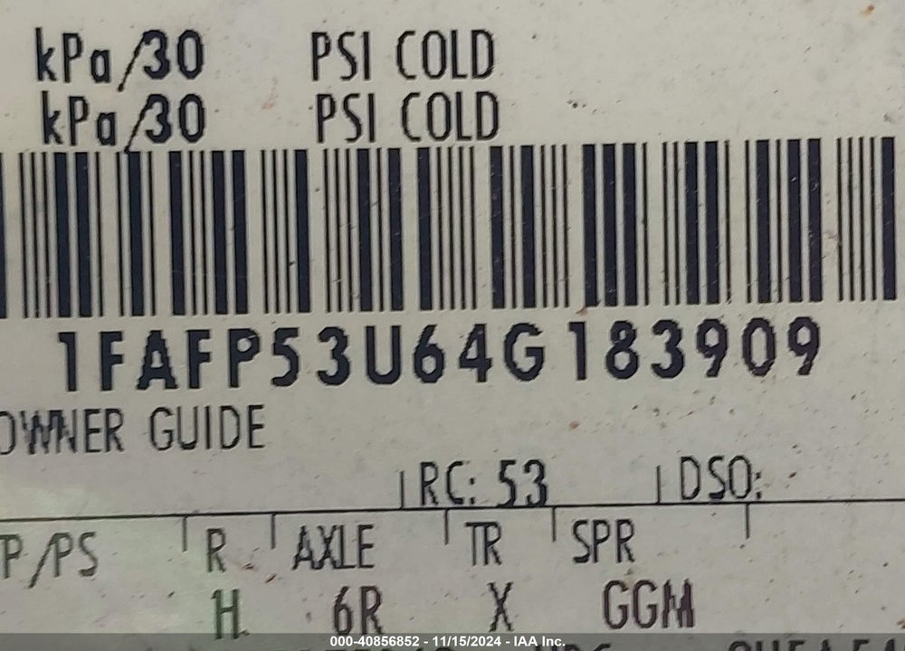 2004 FORD TAURUS SE VIN: 1FAFP53U64G183909