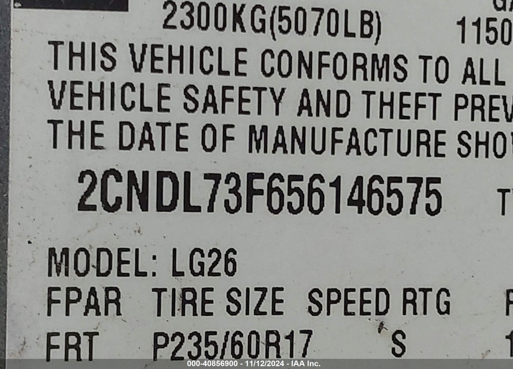 2005 CHEVROLET EQUINOX LT VIN: 2CNDL73F656146575