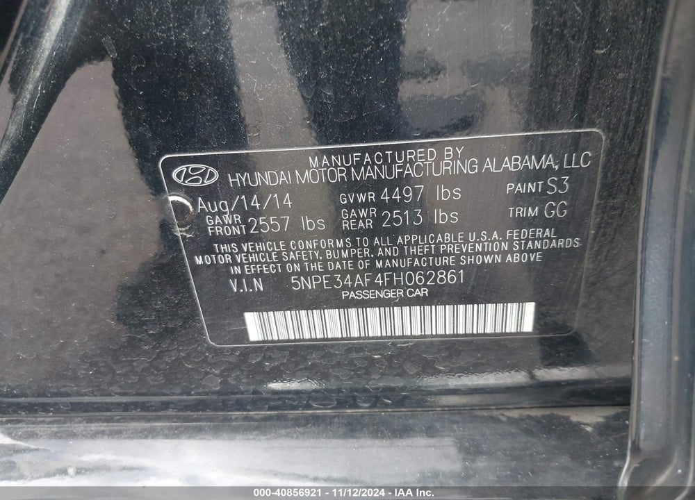 2015 HYUNDAI SONATA VIN: 5NPE34AF4FH062861
