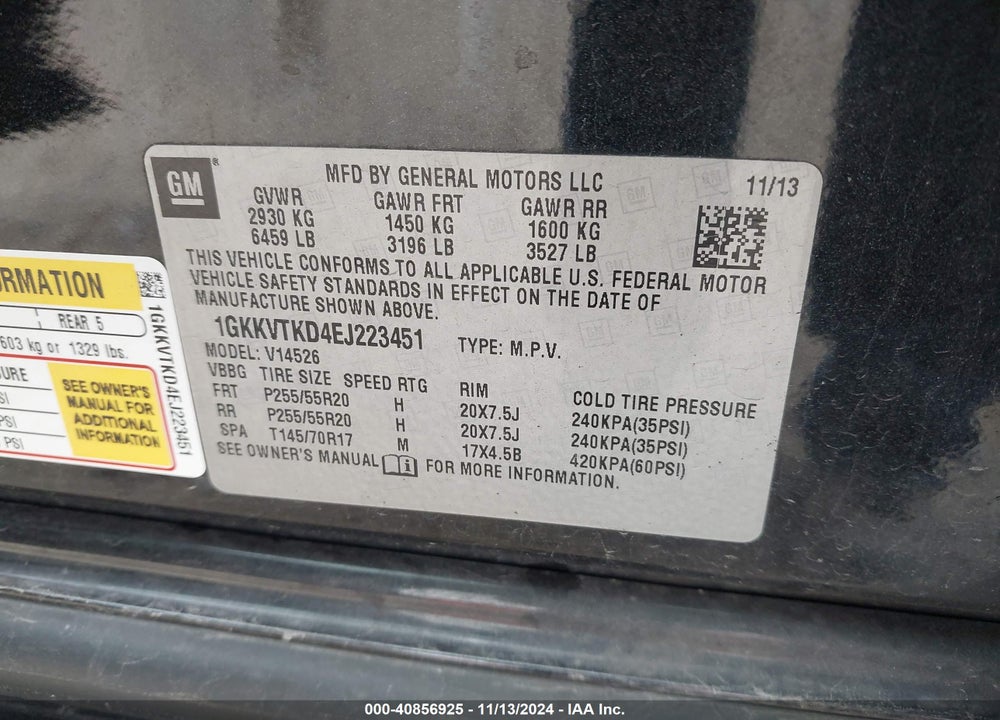 2014 GMC ACADIA DENALI VIN: 1GKKVTKD4EJ223451