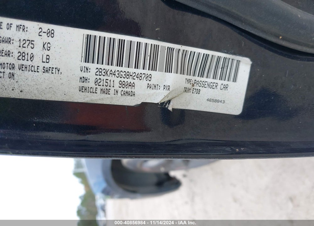 2008 DODGE CHARGER VIN: 2B3KA43G38H248709