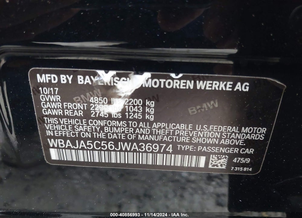 2018 BMW 530I VIN: WBAJA5C56JWA36974
