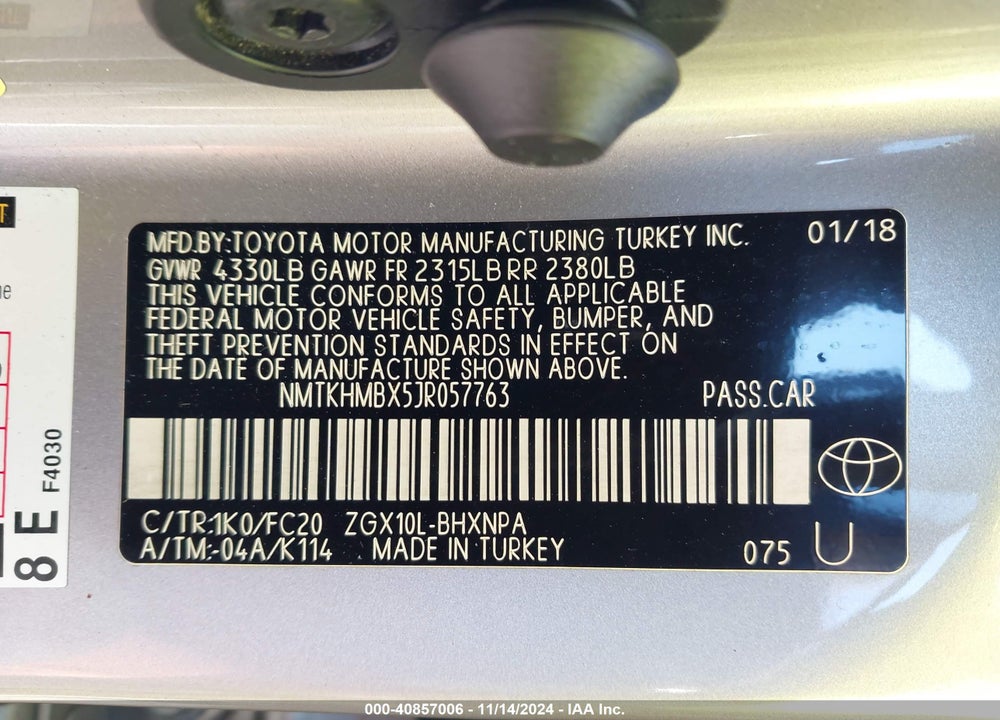 2018 TOYOTA C-HR XLE/XLE PREMIUM VIN: NMTKHMBX5JR057763