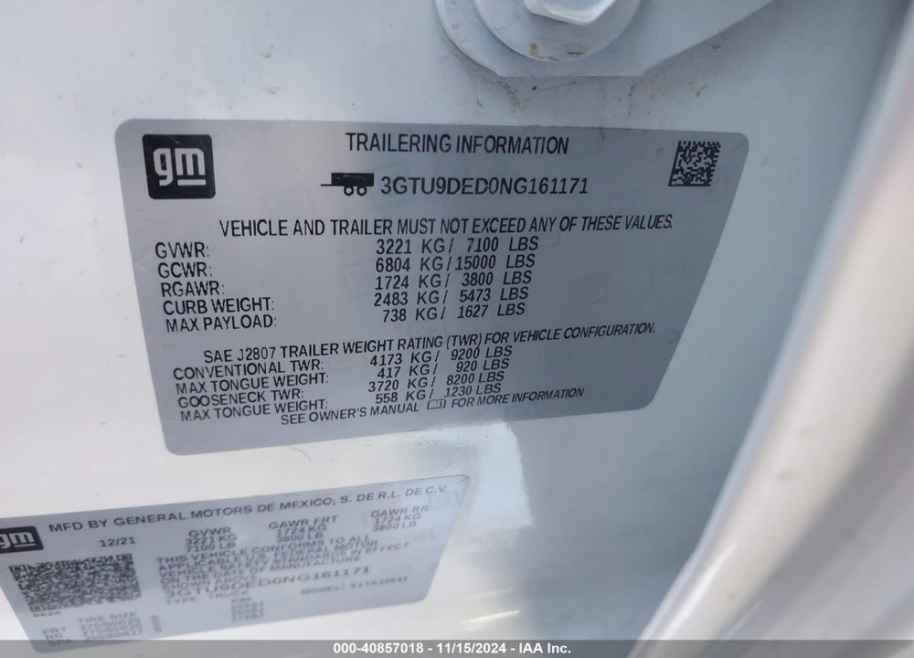 2022 GMC SIERRA 1500 LIMITED 4WD SHORT BOX SLT VIN: 3GTU9DED0NG161171