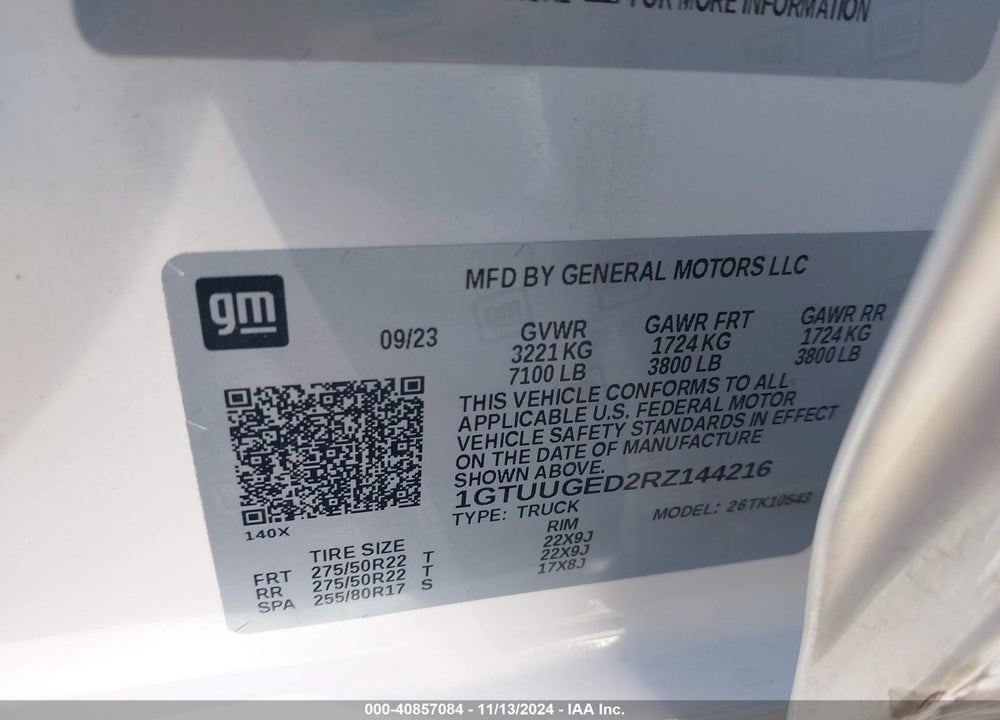 2024 GMC SIERRA 1500 4WD SHORT BOX DENALI VIN: 1GTUUGED2RZ144216