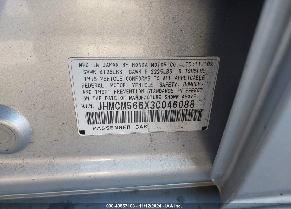 2003 HONDA ACCORD 2.4 EX VIN: JHMCM566X3C046088