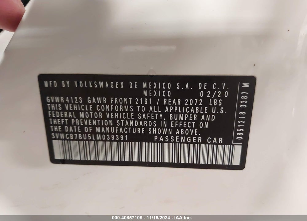 2020 VOLKSWAGEN JETTA 1.4T R-LINE/1.4T S/1.4T SE VIN: 3VWCB7BU5LM039391