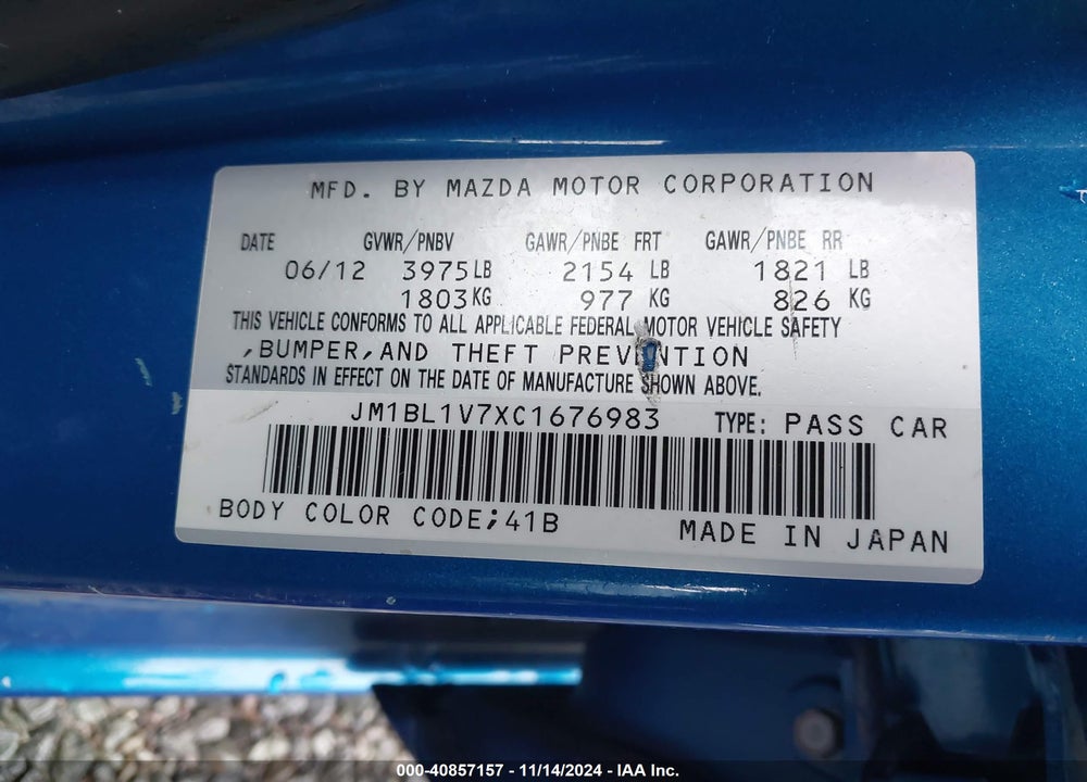 2012 MAZDA 3 I TOURING VIN: JM1BL1V7XC1676983