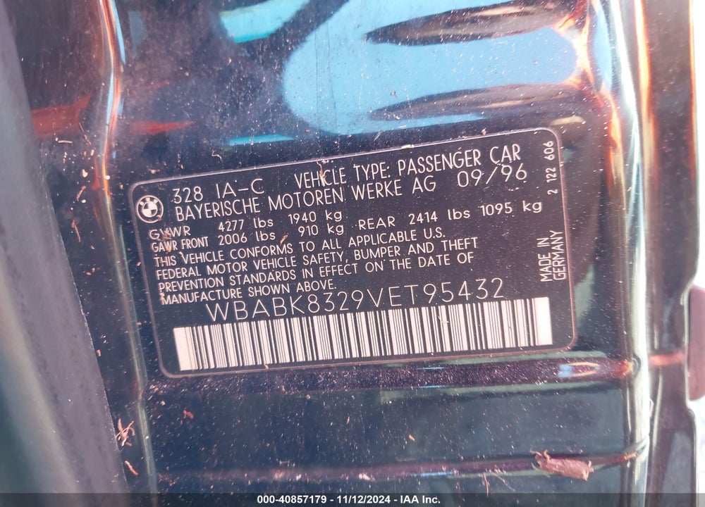 1997 BMW 328IC VIN: WBABK8329VET95432