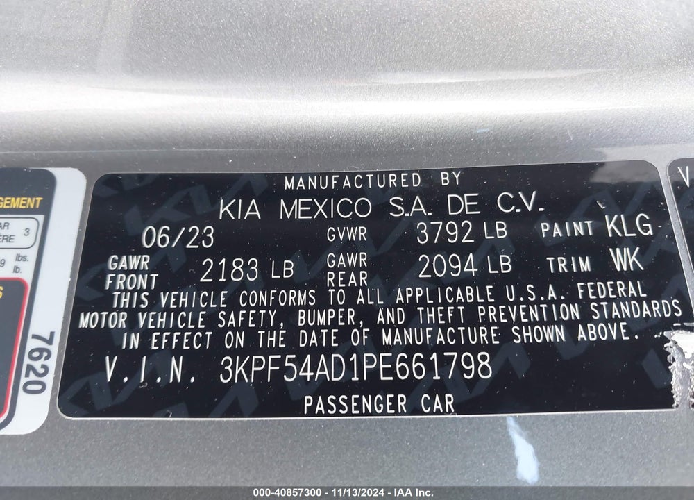 2023 KIA FORTE GT LINE VIN: 3KPF54AD1PE661798