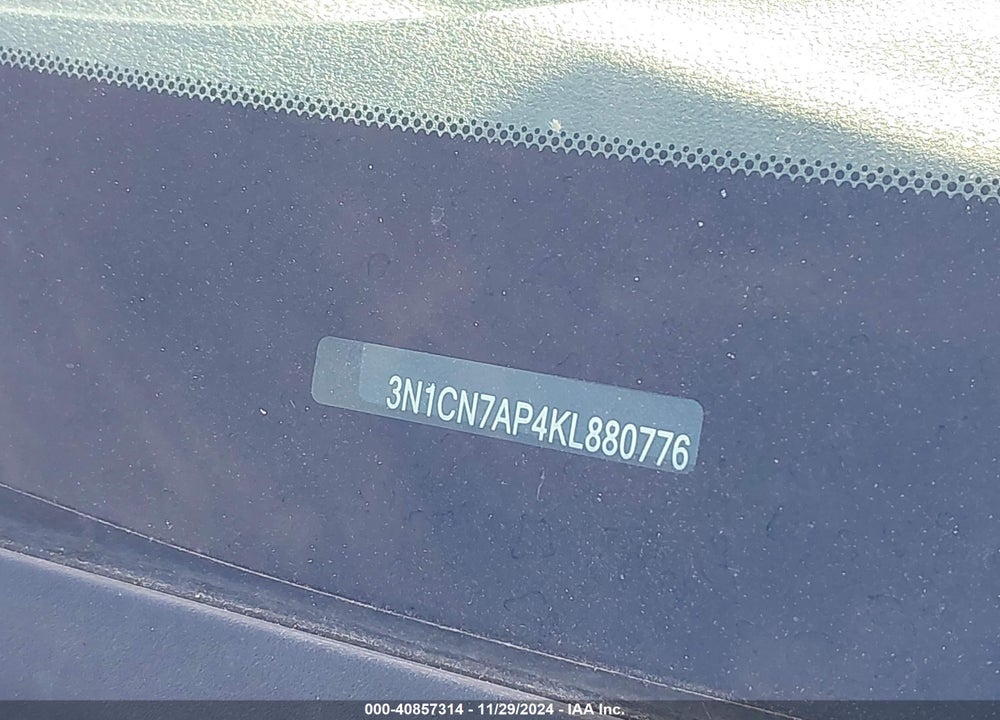 2019 NISSAN VERSA 1.6 SV VIN: 3N1CN7AP4KL880776