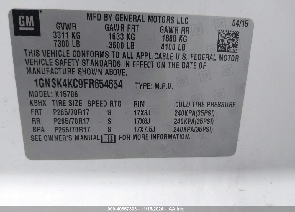 2015 CHEVROLET TAHOE COMMERCIAL FLEET VIN: 1GNSK4KC9FR654654
