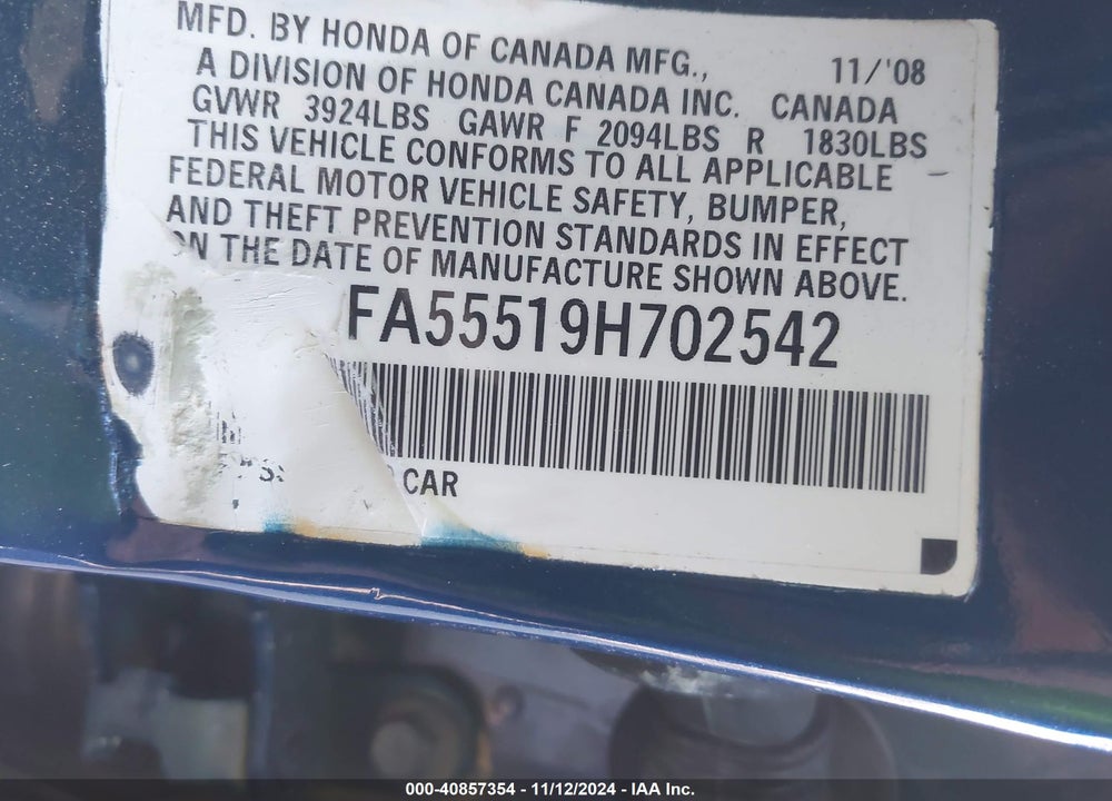 2009 HONDA CIVIC SI VIN: 2HGFA55519H702542