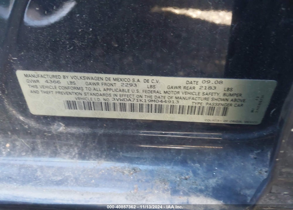 2009 VOLKSWAGEN GLI VIN: 3VWDA71K19M044913