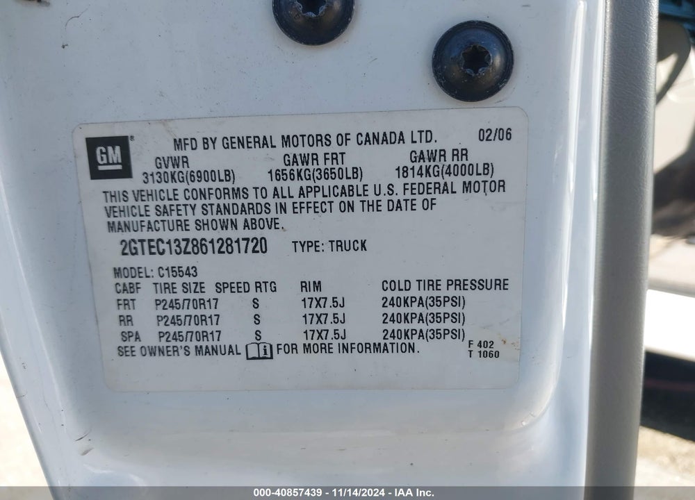 2006 GMC SIERRA 1500 SLT VIN: 2GTEC13Z861281720